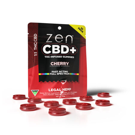 ZEN CBD+ THC INFUSED GUMMIES -  10mg THC / 10mg CBD - Cherry (1 BAG)