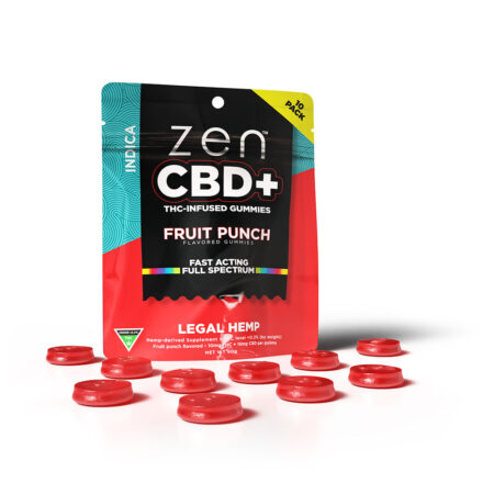 ZEN CBD+ THC INFUSED GUMMIES -  10mg THC / 10mg CBD - INDICA - FRUIT PUNCH (1 BAG)