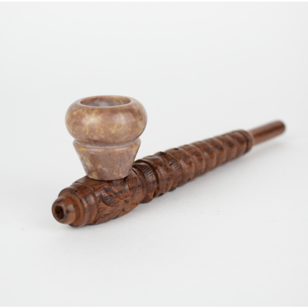 Indian Spirit - Wooden Pipe with Stone Bowl (Design 2)