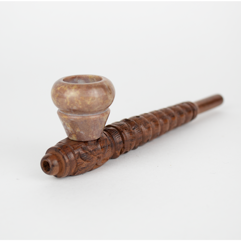 Indian Spirit - Wooden Pipe with Stone Bowl (Design 2)