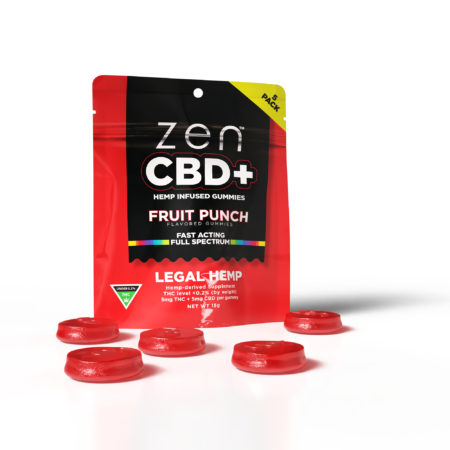 ZEN CBD+ THC INFUSED GUMMIES -  5mg THC / 5mg CBD - SATIVA - FRUIT PUNCH (5 Pack)